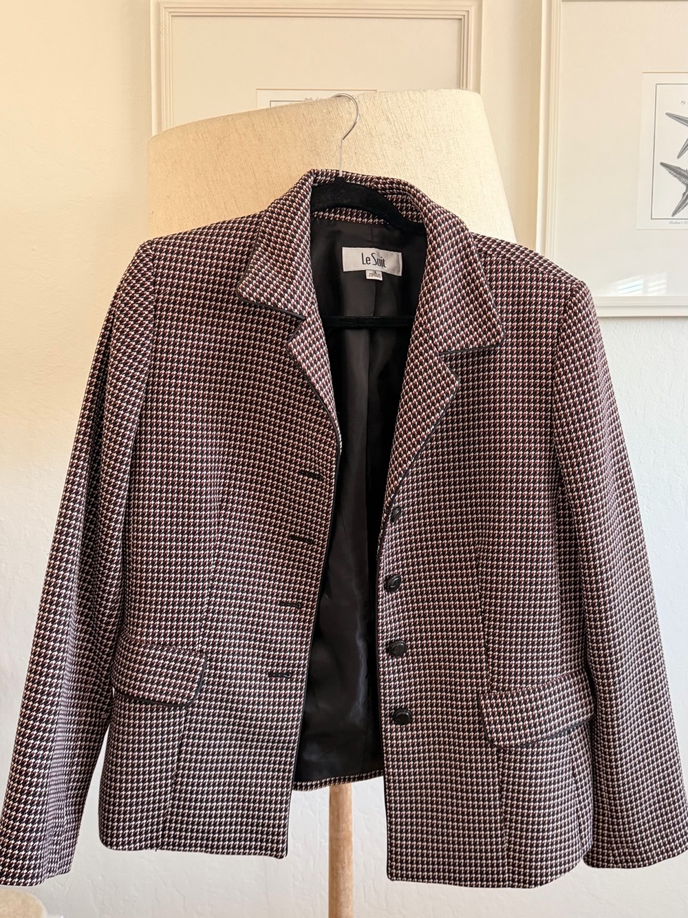 Le Suit Women's Houndstooth Blazer in Black and White